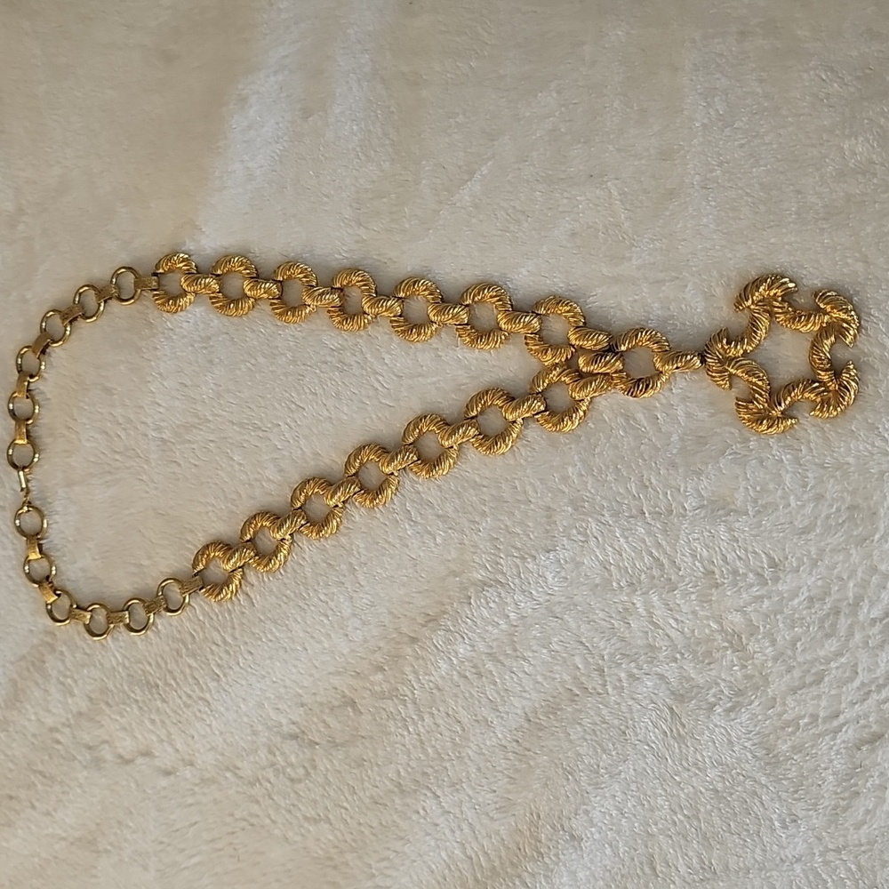 Vintage Pauline Rader Goldette 1970s Long Goldtone Rope Link Pendant Necklace - Picture 2 of 6